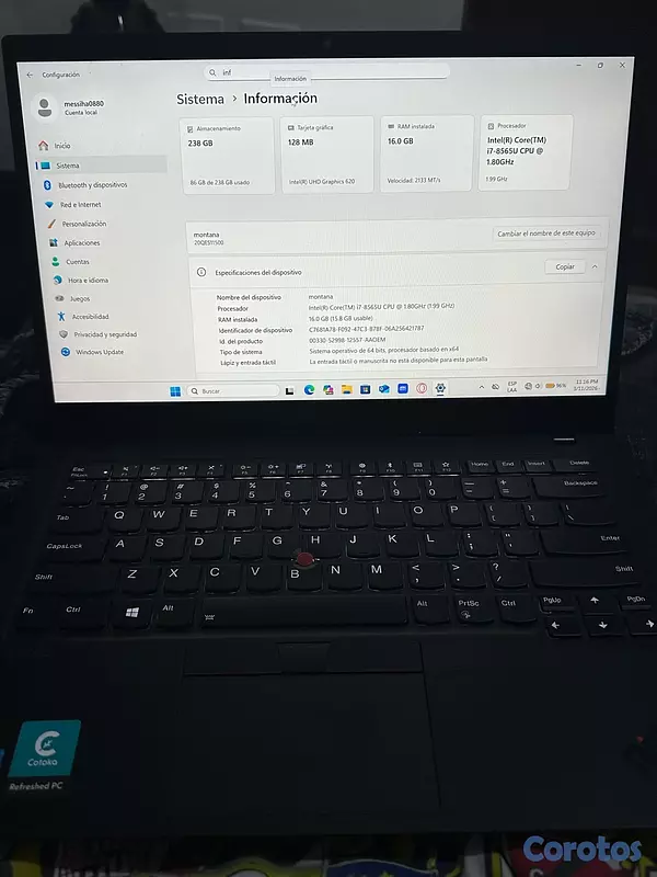 computadoras y laptops - Laptop n Lenovo ThinkPad X1 Carbon 2