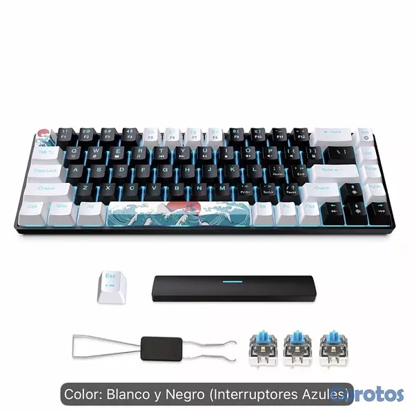 computadoras y laptops - Teclado mecanico retro iluminado color azul 2