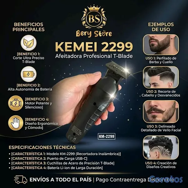 salud y belleza - AFEITADORA KEMEI 2299 | AFEITADORA ELECTRICA INALÁMBRICA RECARGABLE | TRIMMER | 4