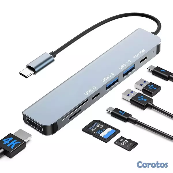 accesorios para electronica - ✅ Adaptador Hub USB Tipo C 7 en 1 – HDMI 4K MicroS 2