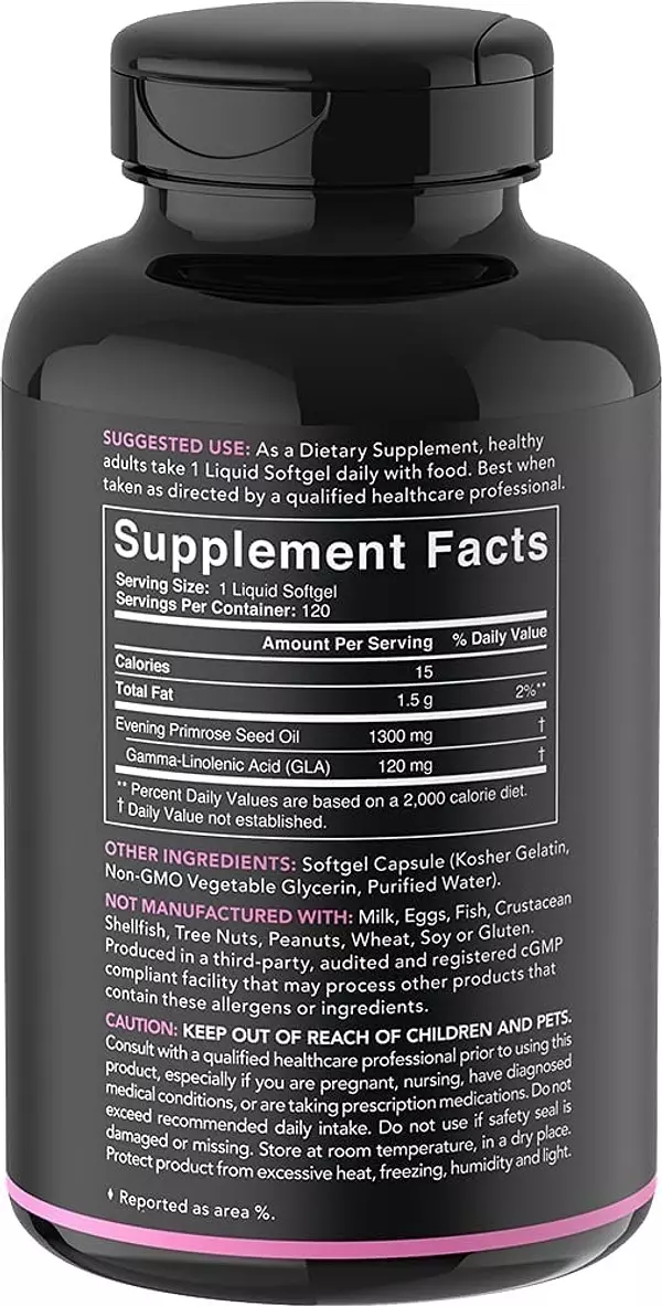 Salud y Equipamiento Médico - Aceite De Onagra 1300 Mg Sin Gmo Y Sin Gluten 120 Capsulas 2