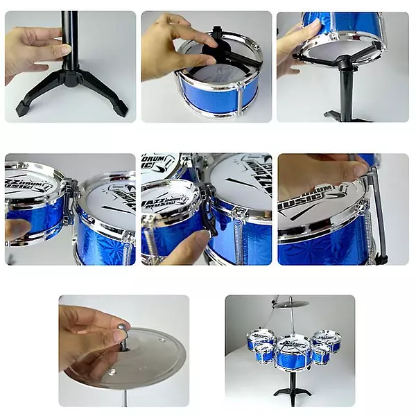 juguetes - MINI SET BATERIA MUSICAL 5 TAMBORES Y SILLA TABURETE JUGUETE INSTRUMENTO 2