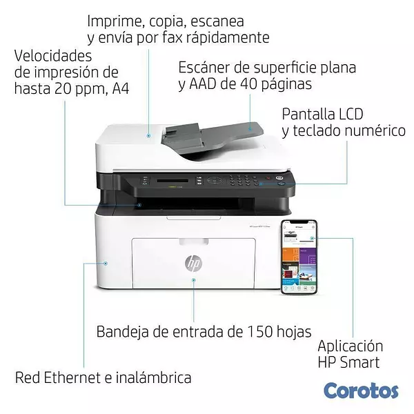 impresoras y scanners - MULTIFUNCIONAL LASER HP WI-FI LASERJET MFP M137FNW IMPRESORA,ESCANER,COPIA 2