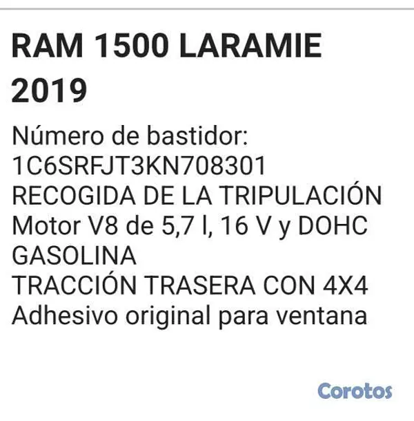 jeepetas y camionetas - vendo RAM 1500 LARAMIE 10