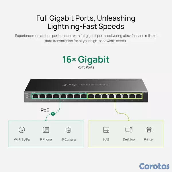 computadoras y laptops - SWITCH 16 PUERTOS TP-LINK GIGABIT RJ45 ETHERNET. 1 2