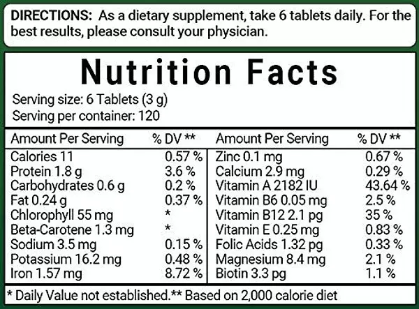Salud y Equipamiento Médico - Clorella Y Espirulina Organica 3000mg, 720 Tabletas 6