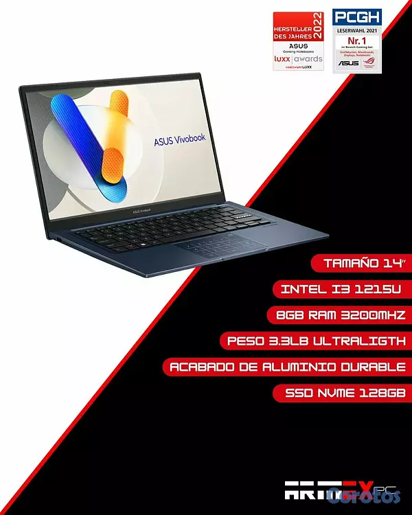 computadoras y laptops - ASUS Vivobook 14” i3 12th Gen 8GB RAM SSD Rápida y 2