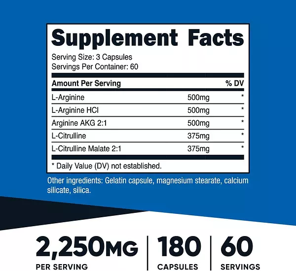 Salud y Equipamiento Médico - Oxido Nitrico 2250 Mg - 180u Nutricost 4
