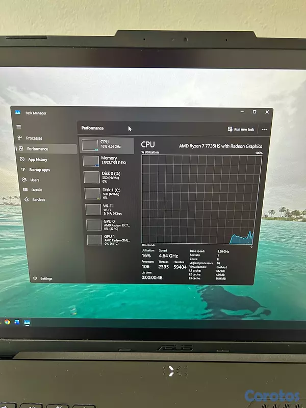 computadoras y laptops - Laptop gaming, Asus TUF A16, Ryzen 7 7735HS, RX 77 4