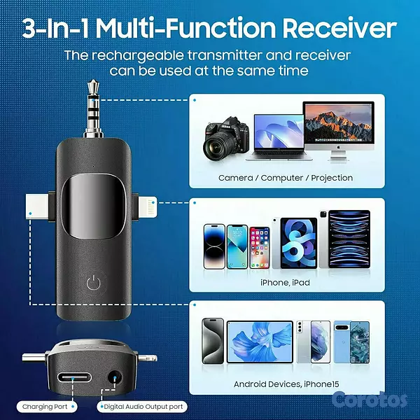 accesorios para electronica - Micrófono 🎤🎙️ de solapa doble 3 en 1, micrófono mini inalámbrico  5