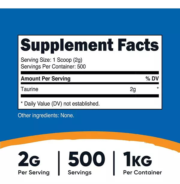 Salud y Equipamiento Médico - Taurina En Polvo Nutricost (1kg) - 500 Raciones 2