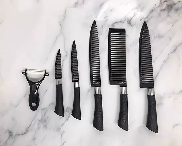 cocina - Juego de cuchillos  de corte de cocina de 6 piezas, revestimiento antiadherente 1