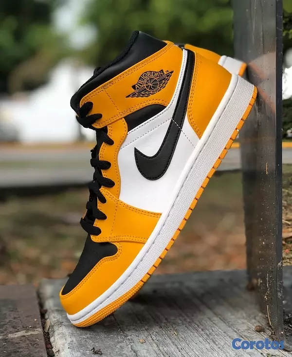 zapatos unisex - Tenis Teni Sneaker NIKE AIR JORDAN 1 MID TAXI BLACK YELLOW Original Originales🚕 2