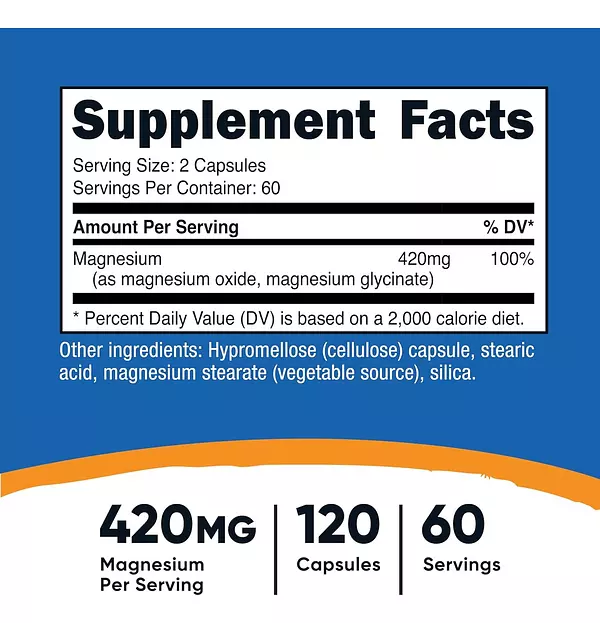 Salud y Equipamiento Médico - Nutricost Glicinato De Magnesio 420 Mg, 120 Capsulas - 60 P 2