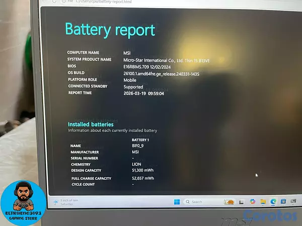 computadoras y laptops - Laptop gaming MSI THIN 15, I5 13TH, RTX 4050, 16GB 6