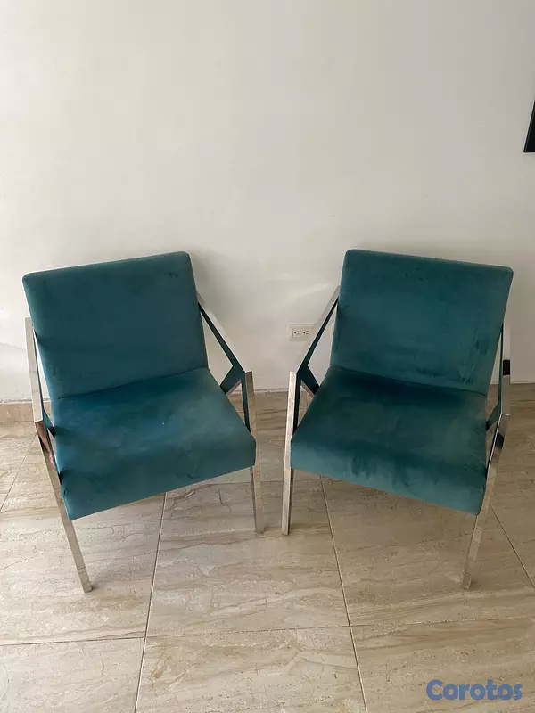 muebles y colchones - Set de 2 sillones modernos tapizados en azul 3
