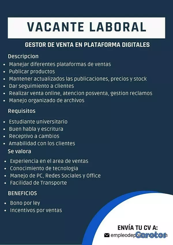 empleos disponibles - Vendedor de productos de tecnología en Plataforma Digitales 2