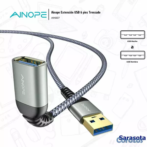 accesorios para electronica - Ainope Extensión USB Trenzado 2