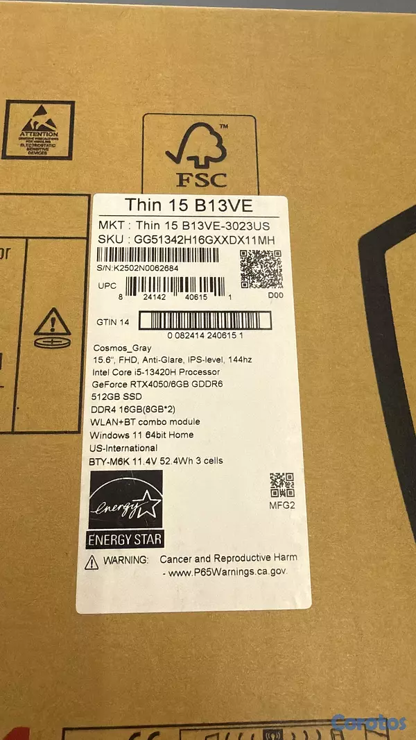 computadoras y laptops - Laptop MSI thin 15 B13VE 15 pulgada i5 13th 512gb 16gb de ram RTX4050 RD$48,500 3