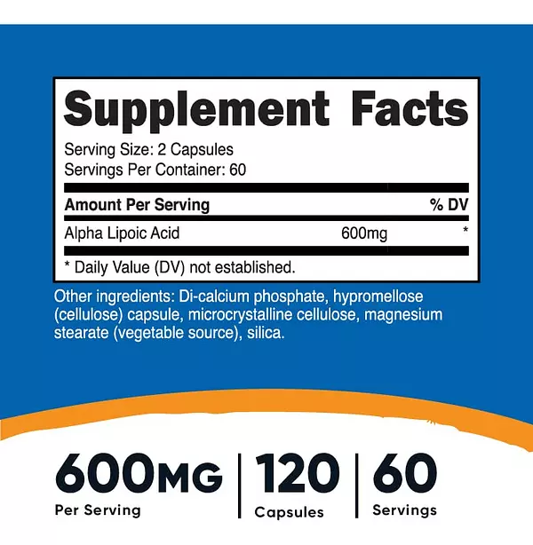 Salud y Equipamiento Médico - Acido Alfa Lipoico 600mg Por Porcion 120 Capsulas-nutricost 2