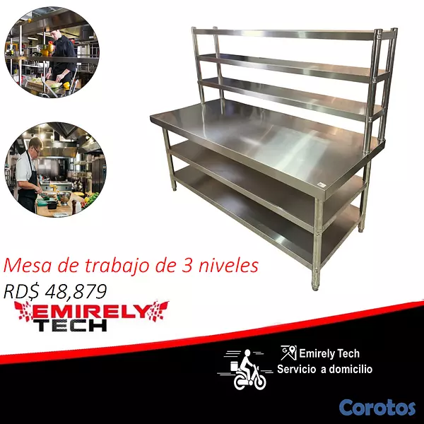 equipos profesionales - Mesa de trabajo de 3 niveles acero inoxidable 1