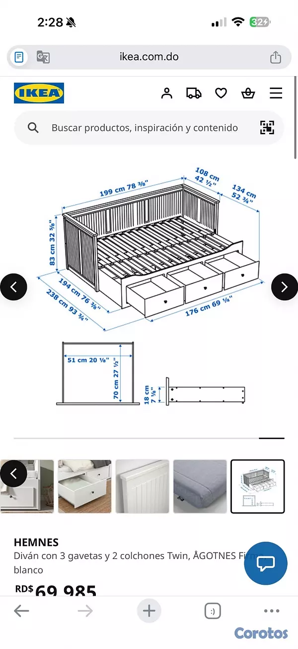 muebles y colchones - Cama Diván con 3 gavetas y 2 colchones Twin, ÅGOTN 2