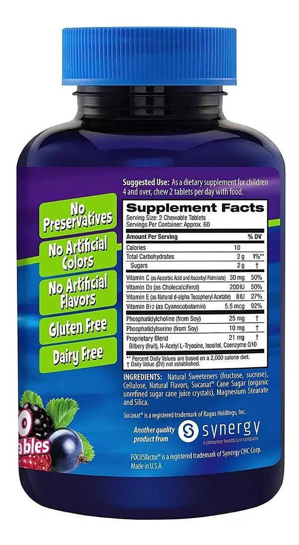 Salud y Equipamiento Médico - Focus Factor Kids Super Fuerte Vitaminas Para La Memoria 120 3