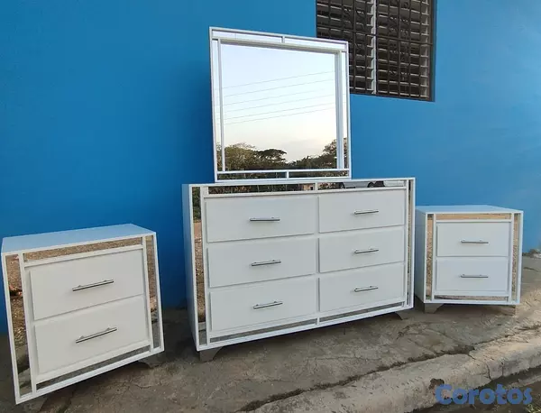 muebles y colchones - Gavetero y mesa de noche blanco moderno  3