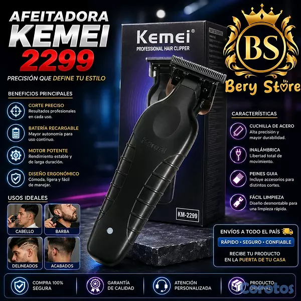salud y belleza - AFEITADORA KEMEI 2299 | AFEITADORA ELECTRICA INALÁMBRICA RECARGABLE | TRIMMER | 5