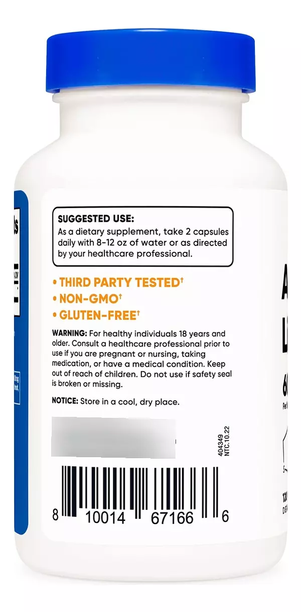 Salud y Equipamiento Médico - Acido Alfa Lipoico 600mg Por Porcion 120 Capsulas-nutricost 5