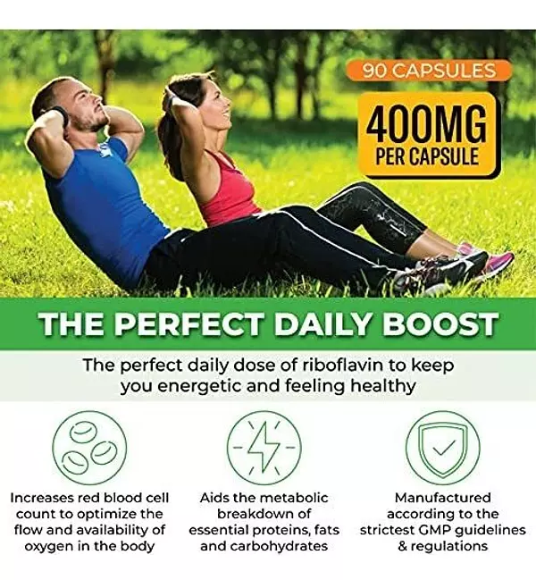 Salud y Equipamiento Médico - Vitamina B2 Riboflavina, 400 Mg - 90 Capsulas - Promueve Una 2