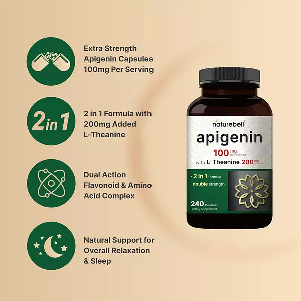Salud y Equipamiento Médico - Apigenina 100 Mg Con L-teanina, 240 Capsulas 4