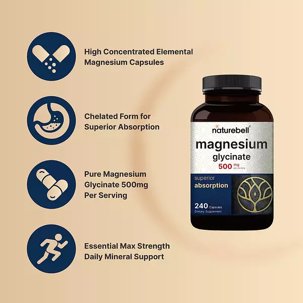 Salud y Equipamiento Médico - Glicinato De Magnesio 500mg 240cap Naturebell 3