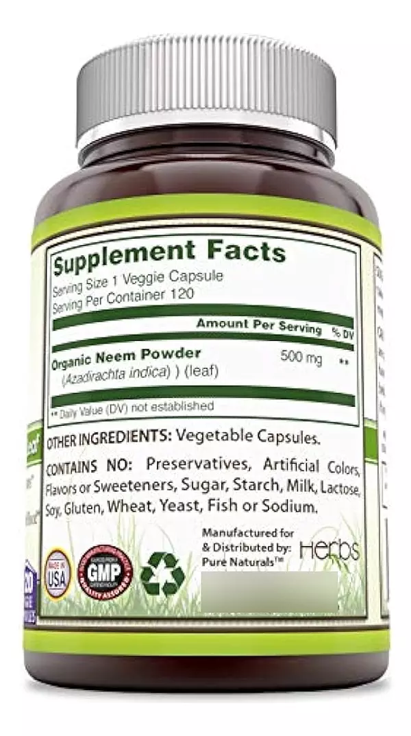 Salud y Equipamiento Médico - Pure Naturals Neem 500 Mg, 120 Capsulas Vegetales 2