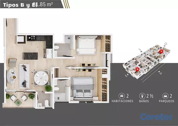 apartamentos - Apartamento en venta en bella vista de dos habitac 6