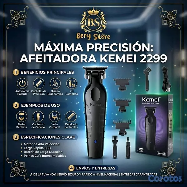 salud y belleza - AFEITADORA KEMEI 2299 | AFEITADORA ELECTRICA INALÁMBRICA RECARGABLE | TRIMMER | 7