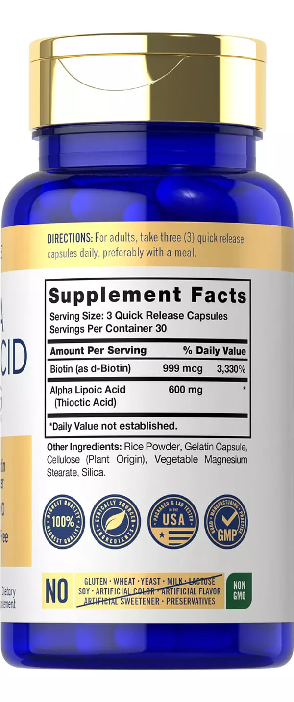 Salud y Equipamiento Médico - Acido Alfa Lipoico 600 Mg 90 Cap Carlyle 2