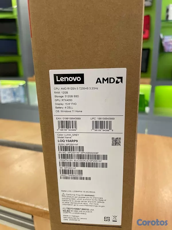 computadoras y laptops - LENOVO LOQ RYZEN 5 7235HS 
12GB DE RAM 512GB SSD RTX4050 $46,500 3