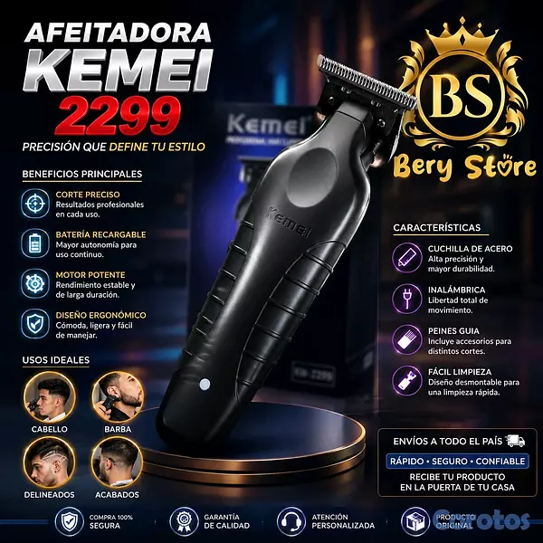 salud y belleza - AFEITADORA KEMEI 2299 | AFEITADORA ELECTRICA INALÁMBRICA RECARGABLE | TRIMMER | 6