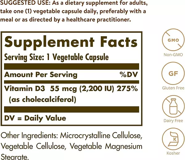 Salud y Equipamiento Médico - Vitamina D3 55mcg 100caps Solgar 2