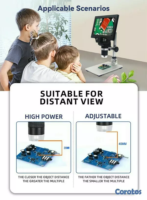 equipos profesionales - Microscopio USB digital con pantalla 7 pulgadas 1200X HD soporte ajustable 6