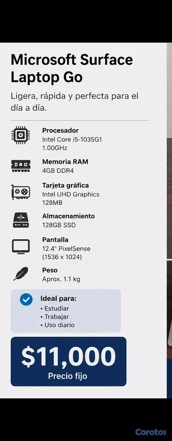 computadoras y laptops -  Microsoft Surface Laptop Go en excelentes condiciones
 3