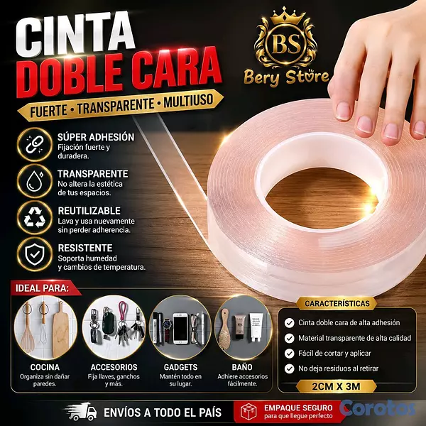 decoración y accesorios - CINTA DOBLE CARA TRANSPARENTE ADHESIVA PREMIUM | CINTA ADHESIVA DOBLE CARA | 2
