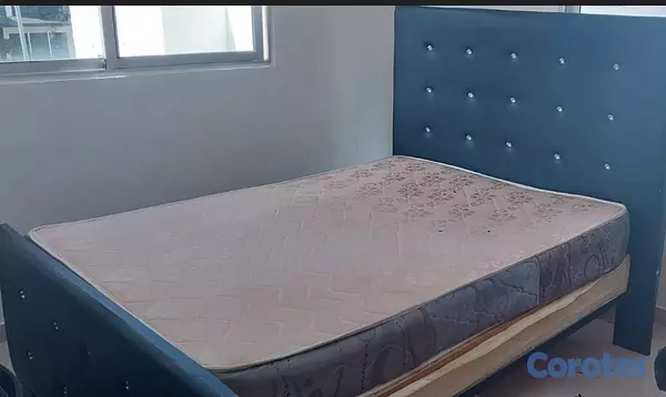 muebles y colchones - Cama doble moderna con cabecera acolchada + colchó 2