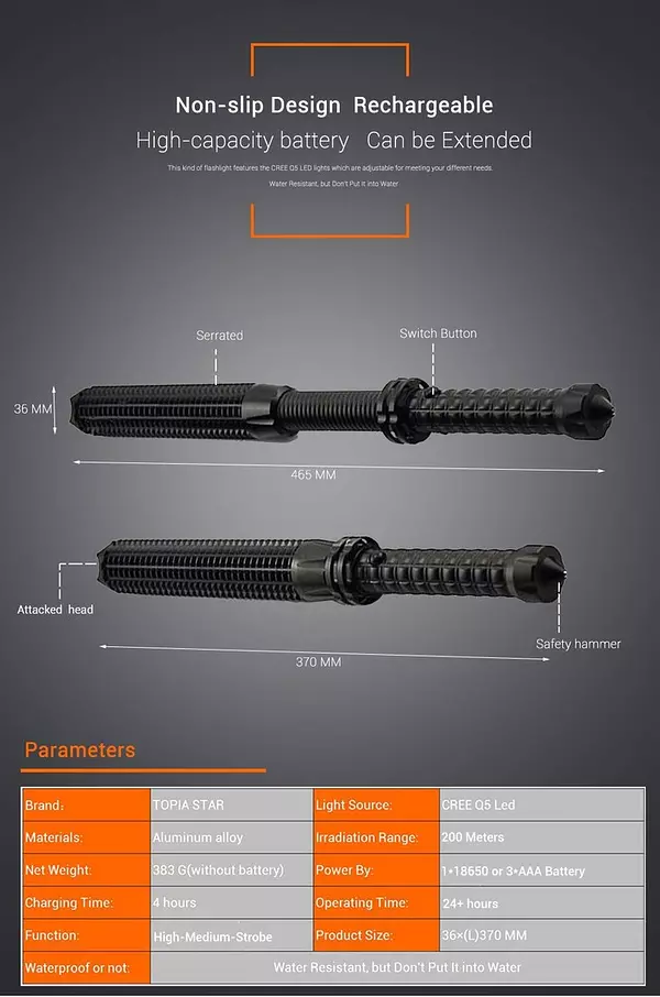accesorios para electronica - Linterna Con Macana, Baston De Defensa, Foco Seguridad 4
