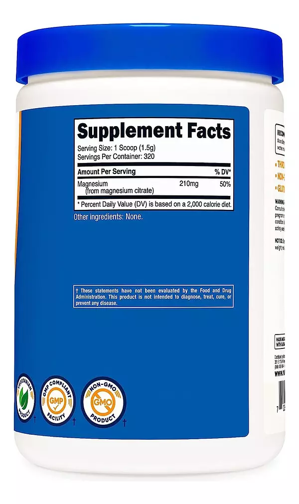 Salud y Equipamiento Médico - Polvo De Citrato De Magnesio Nutricost 500 Gr Sin Sabor 3