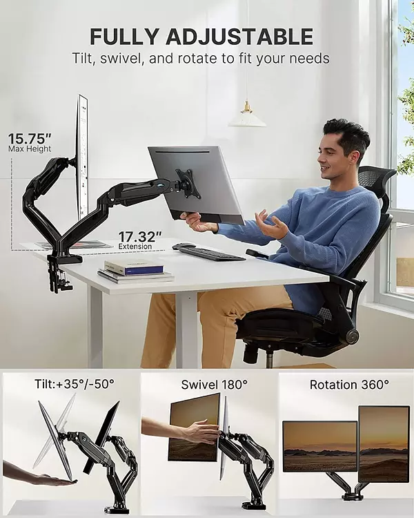 Salud y Equipamiento Médico - Soporte Monitor Dual Para Pantalla Pc De 13 A 27 Pulgadas 5