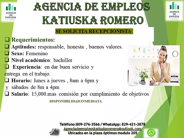 empleos disponibles - RECEPCIONISTA  2