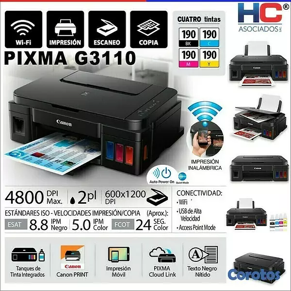 impresoras y scanners - MULTIFUNCIONAl CANON G3110 ,BOTELLA DE TINTA DE FABRICA,Wi-Fi,printer,copia,scan 3