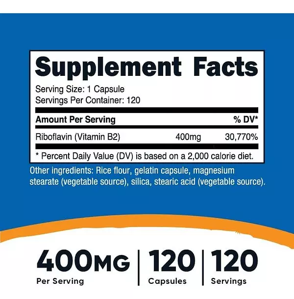 Salud y Equipamiento Médico - Vitamina B2 400 Mg 120 Capsulas 2